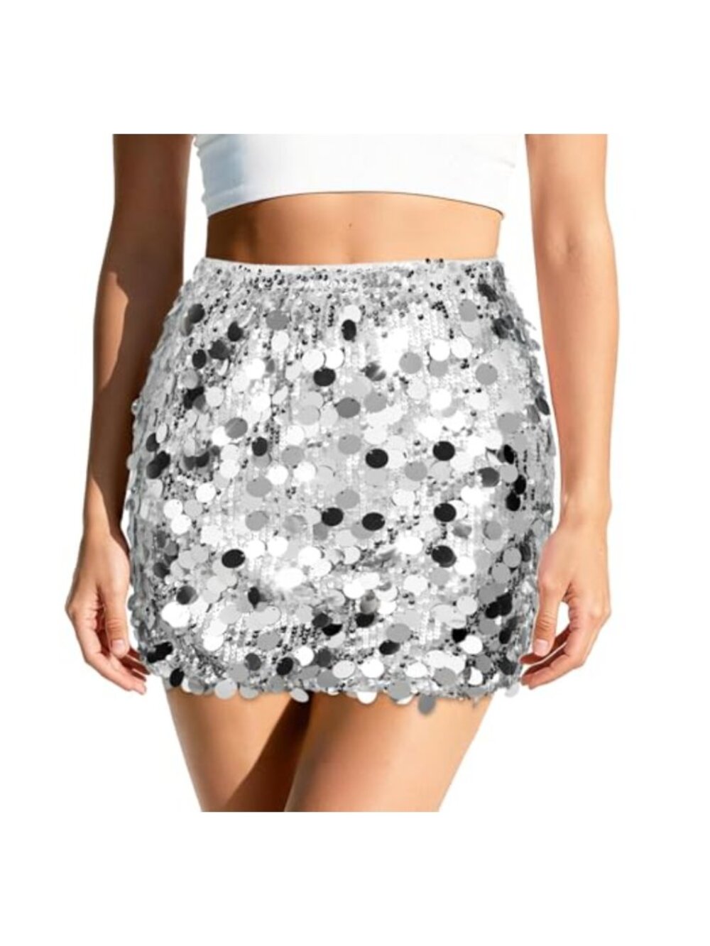 Sequin Mini Skirt for Women High Waist Stretchy Bodycon Sparkly Glitter Party
